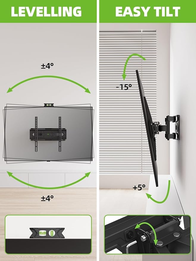 USX MOUNT TV Wall Mount for 32-74 inch Flat Screen/LED/4K up to 110lbs, Full Motion TV Mount Bracket with Swivel & Tilt Articulating Dual Arms, Max VESA 400x400mm, Fits 12/16" Wood Studs