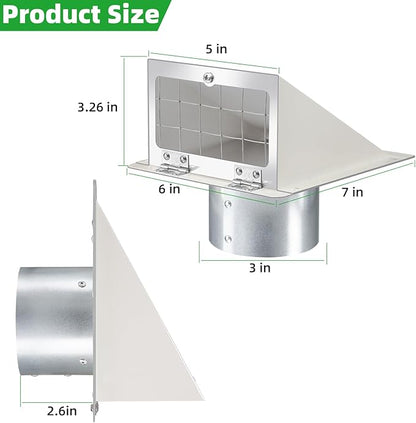 3 Inch Dryer Vent Cover Outside, Metal Exterior Vent Cover - Image 2