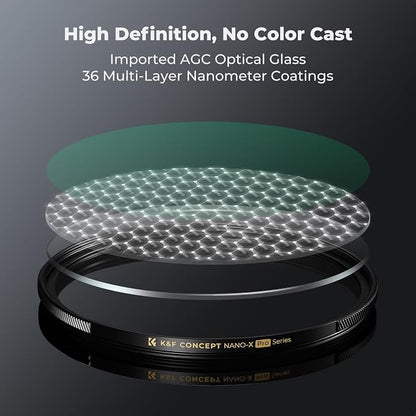 K&F CONCEPT 72mm Black Diffusion 1/8 Filter Mist Cinematic Effect Black - Image 6