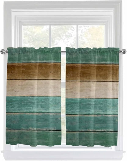 Vintage Plank Turquoise Brown Window Valance Curtains, Farmhouse Wood Grain - Image 9