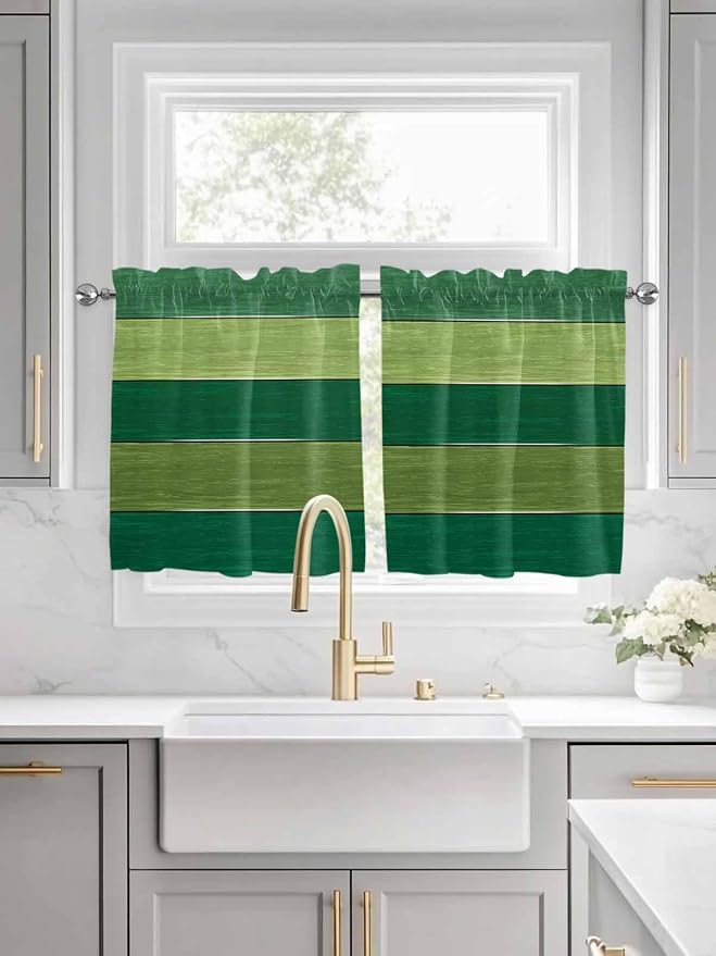 Farm Retro Green Wood Grain Window Valance Curtains, Rustic Wooden Plank - Image 2