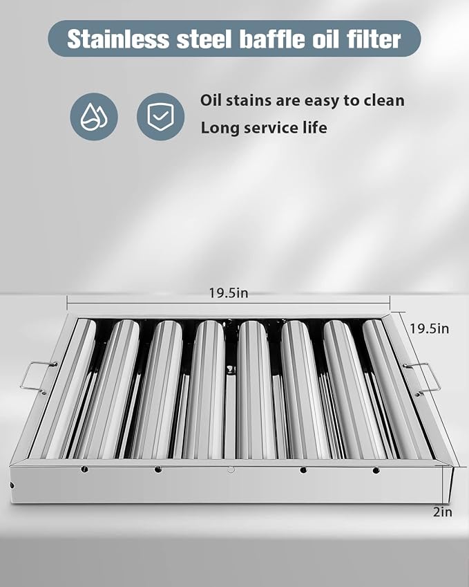 Hood Filters 430 Stainless Steel 19.5W x 19.5H Inch, 7 Grooves Commercial Hood - Image 3