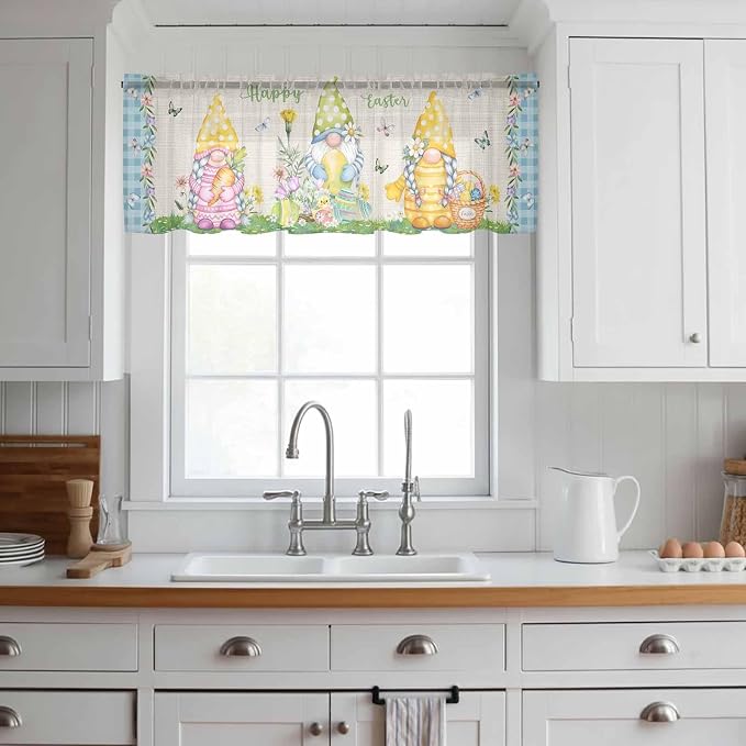 Easter Sheer Valances for Windows 54"x18", Light Filtering Kitchen Curtains - Image 3