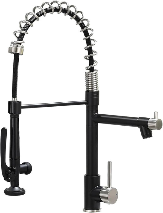Pull Down Kitchen Faucet with Sprayer, Fapully Commercial Matte Black&Brushed by Fapully