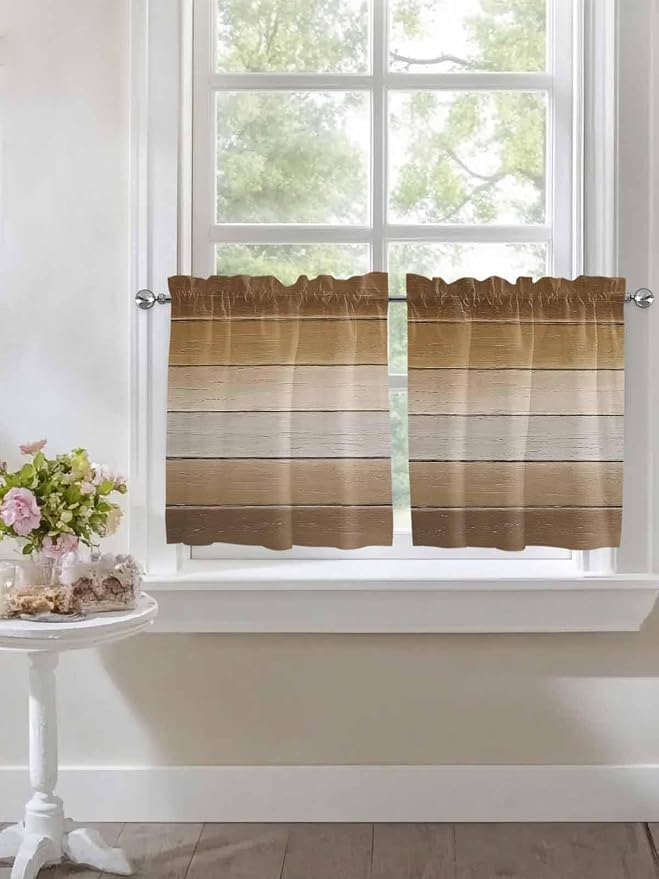 Vintage Brown Gradient Wood Grain Window Valance Curtains, Farmhouse Wood Barn - Image 5