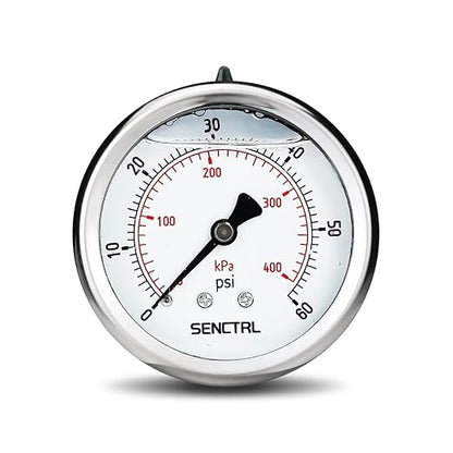 SENCTRL 0-60 Psi Glycerin Liquid Filled Low Pressure Gauge, 2.5" Dial Size by senctrl