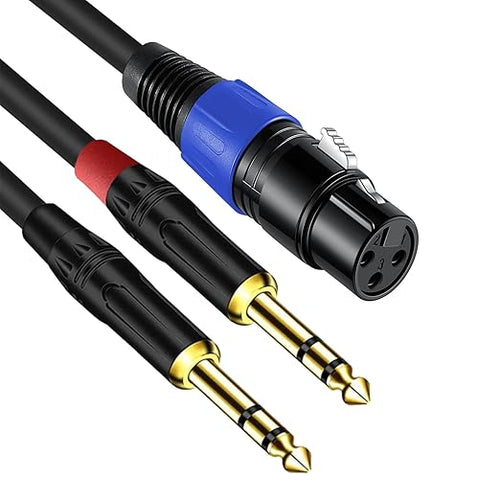 2Pack 6.35mm Dual TRS to XLR Female Cable for Microphone, Mixer, Amplifier, 1.5 FT, Dual 1/4 Male to XLR Audio Cable, Y Splitter Patch Cord, 3-PinXLR to Dual 1/4 TRS Male Converter Adapter Cable