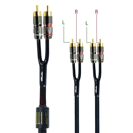 Arklove 18ft Shielded RCA Plug Splitter Stereo Audio Video Cable 2 Male to 4 Male Dual Speaker Y Adapter Connector Extension Cord 24k Gold Plated 1 Input 2 Output