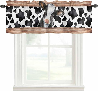 Cow Printed Curtain Valances for Windows, Kitchen Valance Window Treatment by Unknown