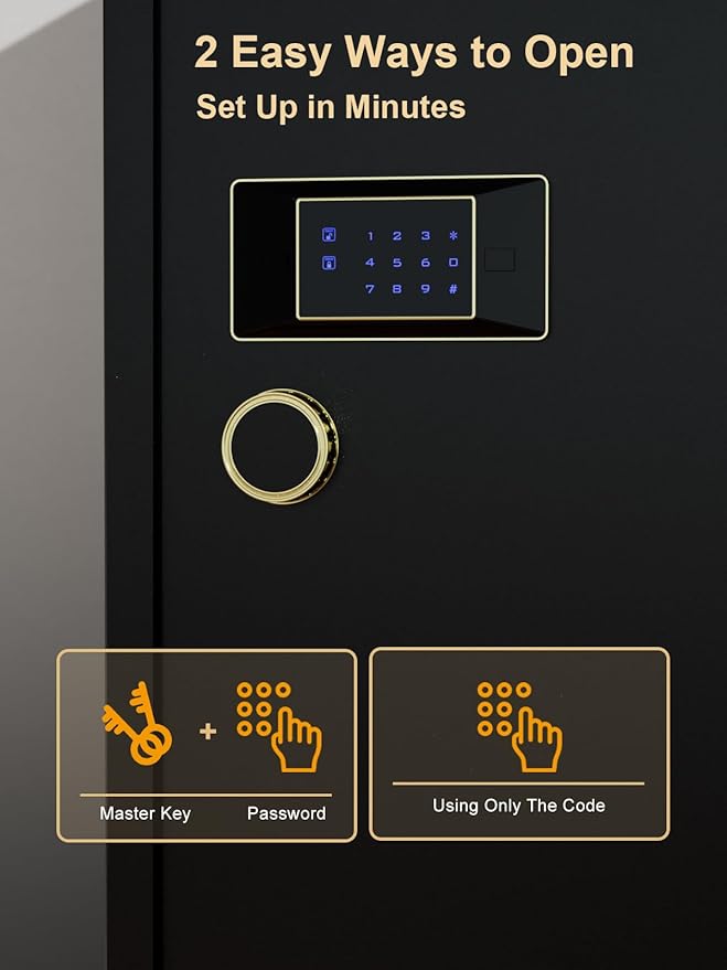 TIGERKING 17.6 Cu Ft Extra Large Home Security Safe – Touchscreen Lock, Heavy-Duty Steel Construction, Internal Compartment, Jewelry & Luxury Items, Ideal for Home or Office (Black, Classic Style)