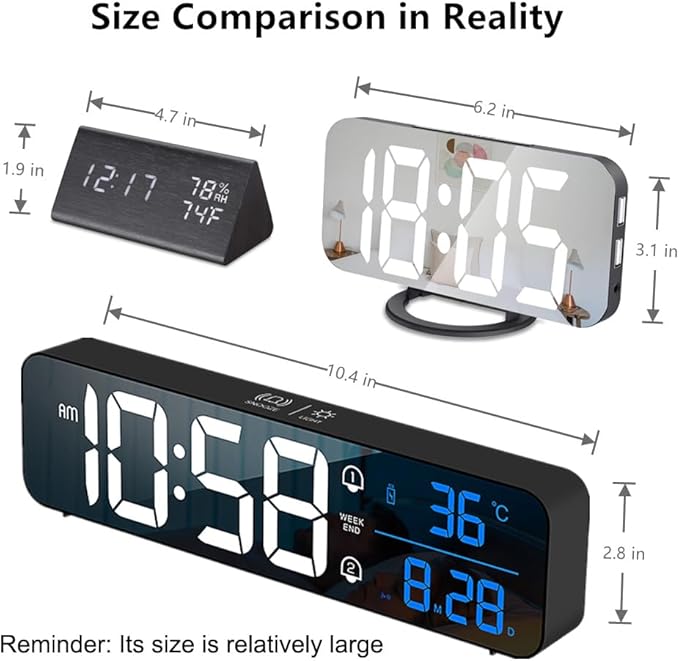 Hournor Digital Clock for Bedroom, Digital Wall Clock for Living Room Decor, Desk Table Clocks, Digital Clock Large Display, Bedroom Smart Alarm Clock for Office Blue