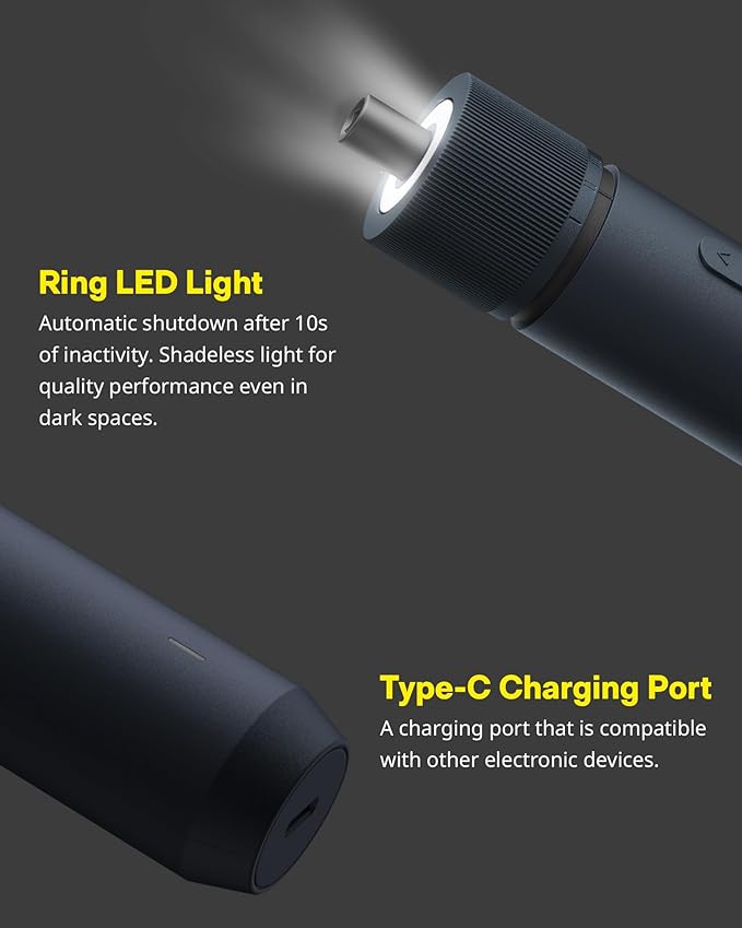 HOTO Electric Screwdriver Kit, Upgraded 1/4'' Hex 25 Bits, Magnetic Lid, Rechargeable Cordless Screwdriver, 3 Torque Settings, 1500mAh Battery, LED Light, Ideal for Assembling Furniture, Home Repair