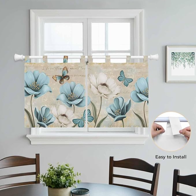 Spring Flowers Kitchen Curtains 24 Inch Length, Small Window Curtains Tab Top - Image 4