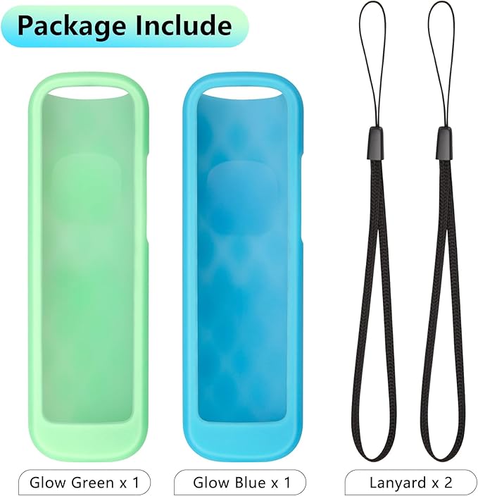 (2PC) Cover-Case-for-Roku-Remote, Glow-in-The-Dark Silicone Protective Sleeve Skin for Roku TV/Stick/Player Remote (Green/Blue)