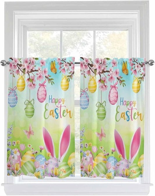 Easter Kitchen Curtains 54 Inches length, Spring Bunny Colorful Rabbit Eggs by Unknown