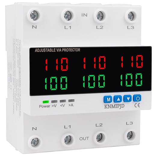 KNMIPJD Over Under Voltage Protection Device, 110V 100A Adjustable Circuit Breaker with LED Display for Real-Time Monitoring of Voltage, Current, Power, Home Commercial Electrical Safety（4P 100A）