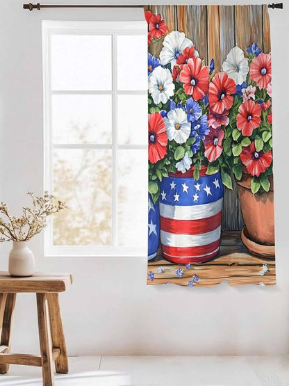 Sheer Curtains 72 Inches Long, Retro Independence Day Flag Wood Grain Privacy - Image 3