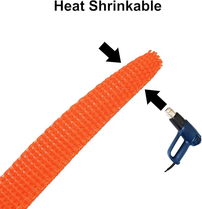 MECCANIXITY Braided Cable Sleeves Heat Shrinkable Fabric Sleeving, 1" 16ft Orange 2:1 Ratio Heat Shrinkable Cord Protector for Harness Cable, Network Cable Protection, Cable Management