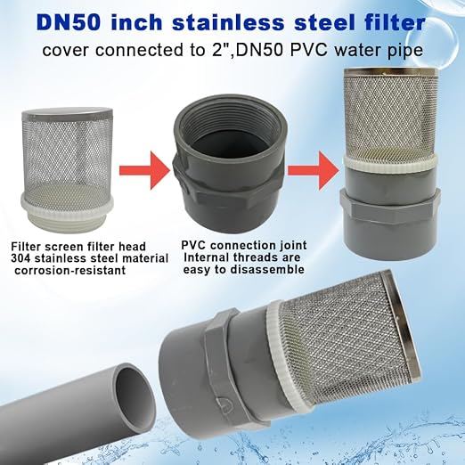 2" Stainless Steel Filter Cover Connected to 2 inch/DN50 Grey PVC Filter Water - Image 3