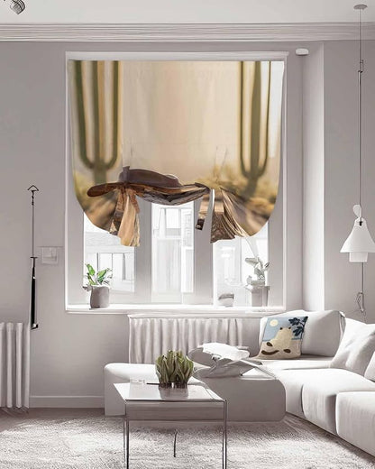 Tie Up Curtains for Windows, Cowboy Western Adjustable Balloon Nature Linen - Image 3