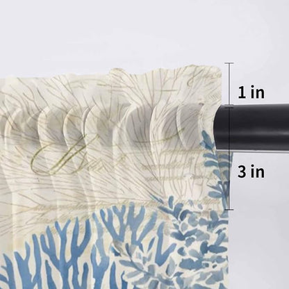 Ocean Corals Sheer Valance Curtains, Summer Beach Coral Sea Stars Retro Texture - Image 7