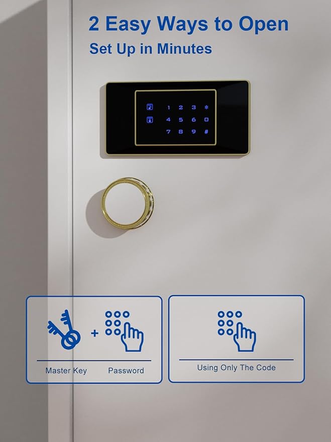TIGERKING 11.5 Cu Ft Large Heavy Duty Home Security Safe – Digital Touchscreen Lock, Anti-Theft, Adjustable Shelves, Easy to Use, Jewelry & Valuables, Ideal for Home or Office (White, Modern Design)