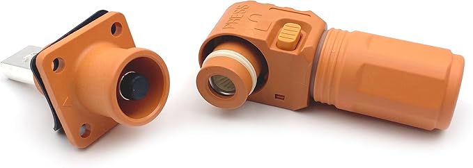1 Set Battery Energy Storage Connector, 100A 16mm² High Current Connectors Quick Plug Terminal Orange Right Angle Plug and Socket IP67 Waterproof Power Adapter (100A, Orange)