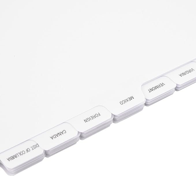 Exhibitindexes® State Divider Tabs/Indexes 3 Hole Punched