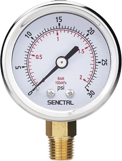 SENCTRL 0-30 Psi Low Pressure Gauge, 1/4 Npt Lower Mount, Waterproof, Stainless by senctrl