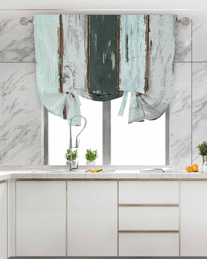 Tie Up Curtains for Windows, Vintage Wooden Retro Art Farmhouse Barns - Image 4