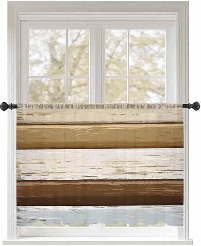 Sheer Curtains 45 Inch Length, Wood Grain Brown Semi Sheer Curtains Light by Unknown