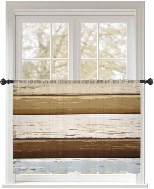 Sheer Curtains 45 Inch Length, Wood Grain Brown Semi Sheer Curtains Light by Unknown