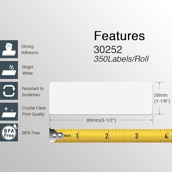 BETCKEY - Compatible DYMO 30252 (1-1/8" x 3-1/2") Address & Barcode Labels - Compatible with DYMO Labelwriter 450, 4XL & Zebra Printers[6 Rolls/2100 Labels, Red]
