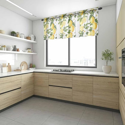 Spring Summer Lemon Sheer Valance Curtains, Leaf Flower White Wood Grain Light - Image 6