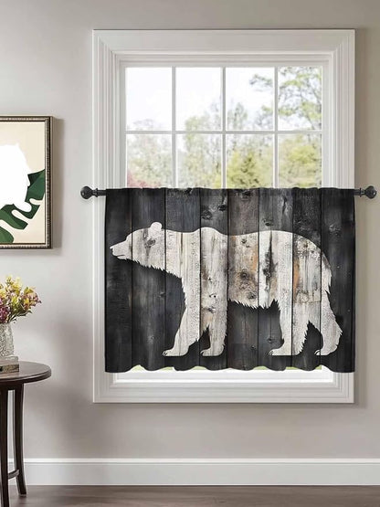 Sheer Curtains 45 Inch Length, Farmhouse Country Vintage Wood Grain Privacy - Image 2