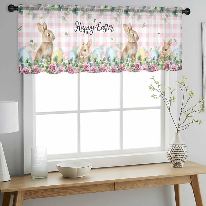 Easter Sheer Valances for Windows 42"x12", Light Filtering Kitchen Curtains - Image 2