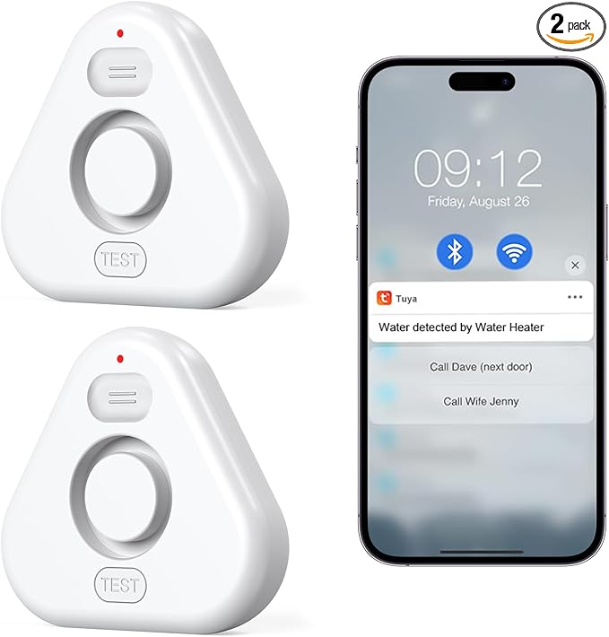 Water Detector Sensor,Water Leak Detectors for Home with App Alerts,Water Alarm with 120db Adjustable Alarm,500ft Transmission for Basement, Bathroom, Laundry, No Hub Required (Support 2.4G)