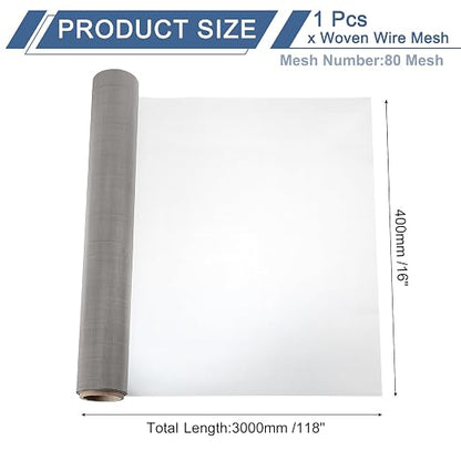 uxcell 80 Mesh 118" x 16" Woven Wire Mesh, 304 Stainless Steel Air Vent Filter - Image 2