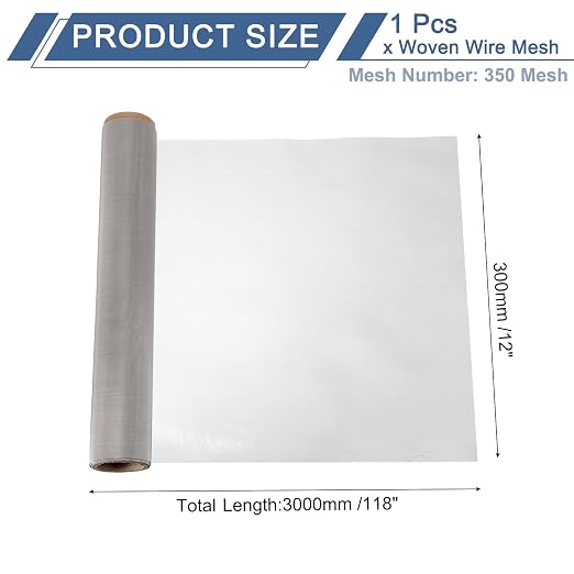 uxcell 350 Mesh 118" x 12" Woven Wire Mesh, 304 Stainless Steel Air Vent Filter - Image 2