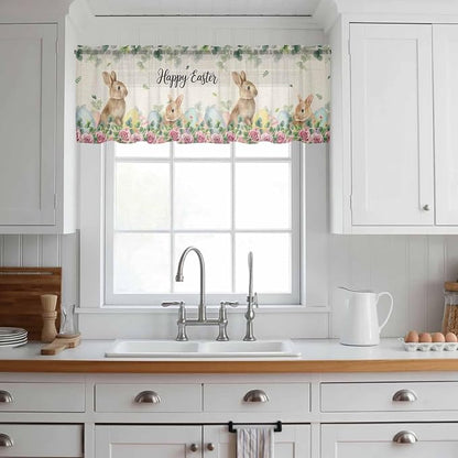 Easter Sheer Valances for Windows 60"x18", Light Filtering Kitchen Curtains - Image 3