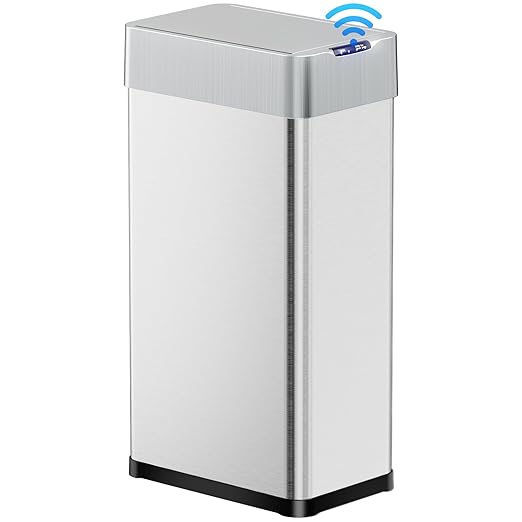 TLSUNNY 18.5 Gallon Automatic Trash Can, Stainless Steel Motion Sensor Garbage bin, Smart Trash Can W/Butterfly Lid, Bag Retainer Ring and Display Light for Living Room,Kitchen,Office (Silver, 70L)