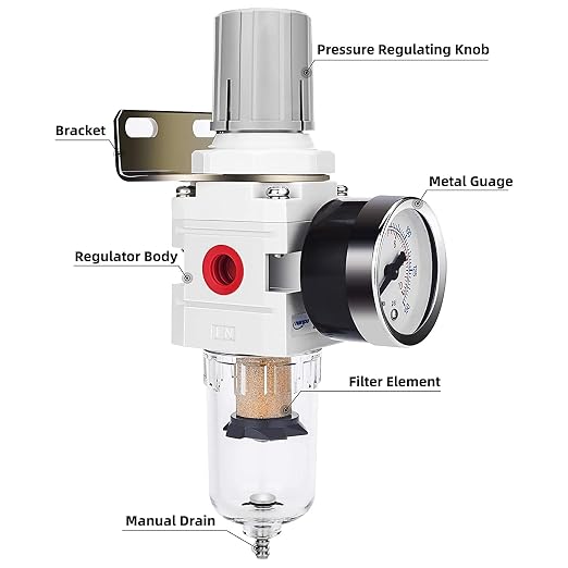NANPU 1/4" NPT Compressed Air Filter Regulator Combo Piggyback, 5 Micron Brass - Image 2
