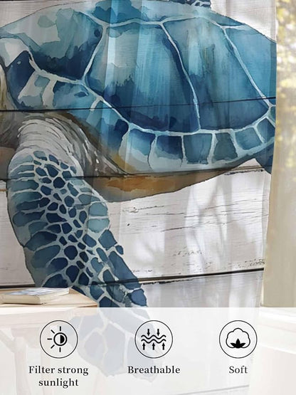 Sheer Curtains 96 Inches Long, Sea Turtle Blue Semi Sheer Curtains Light - Image 6