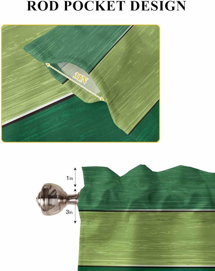 Farm Retro Green Wood Grain Window Valance Curtains, Rustic Wooden Plank - Image 6