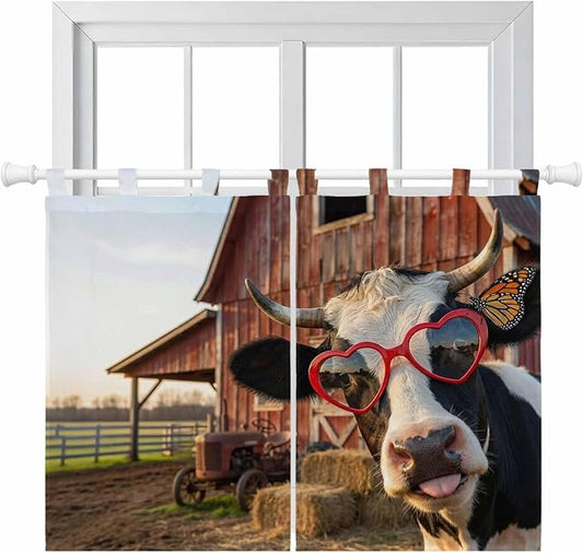 Farm Cows Kitchen Curtains 45 Inch Length, Short Cafe Window Curtains Tab Top by Unknown