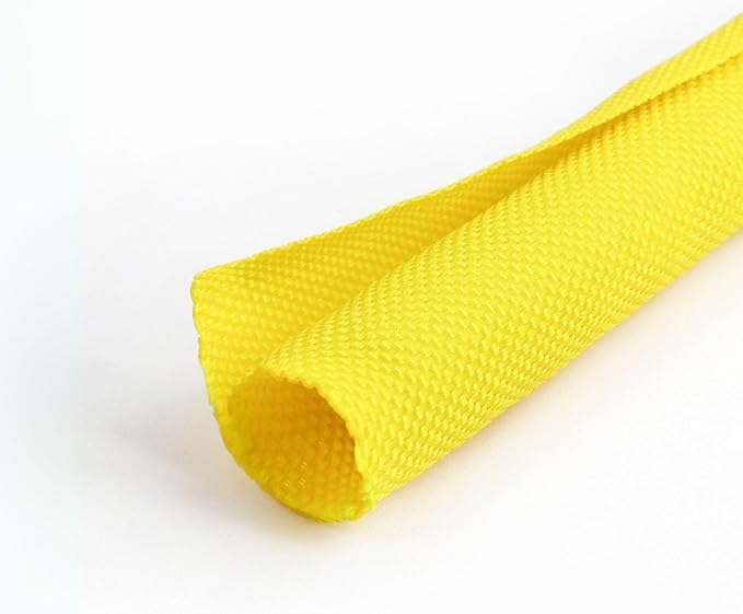 HOLED 3/8 inch Split Braided Cable Management Sleeve for USB Cable Power Cord Audio Video Cable, Wire Loom Cord Protector from Cat Dog Chewing (Yellow, 25FT)