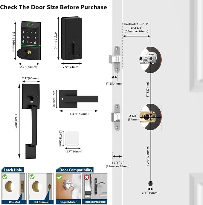 CINOP Smart Locks for Front Door with Handle Set, App Control, WiFi Front Door Lock Electronic Screen+WiFi Gateway, Keyless Entry Door Lock Fingerprint Deadbolt, Auto Lock (Black)