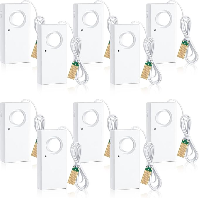 Hoteam 20 Pcs Water Sensor Alarm Leak Detector 120db Water Leak Alarm 9v Battery Flood Sensor Detector Overflow Security Alert for Home Basement Kitchen Garage Bath Tub Sink, White