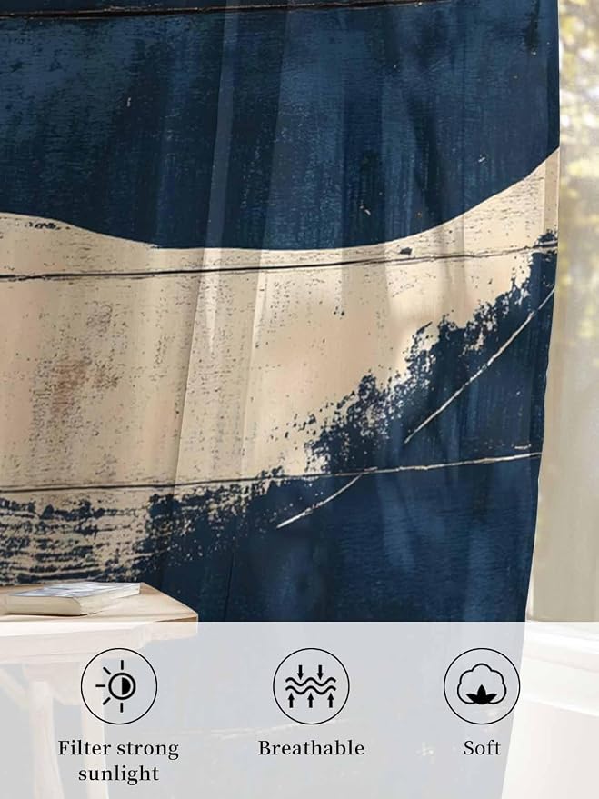 Sheer Curtains 72 Inches Long, Ocean Whale Blue Semi Sheer Curtains Light - Image 6