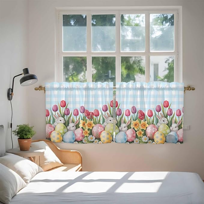 Easter Kitchen Tier Curtains 24 Inch Long 2 Panel Set, Rod Pocket Cafe Small - Image 4